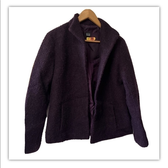 Eileen Fisher Purple Wool Blend Boucle Textured Fuzzy Fluffy Lined Jacket XS - Picture 4 of 11
